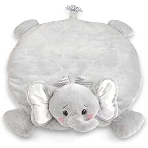 Bearington Baby Lil’ Spout Tummy Time Mat, 30 x 30 Inch Elephant Plush Stuffed Animal Blanket, Baby Elephant Nursery Décor