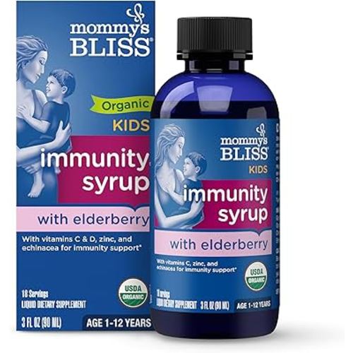 Mommy's Bliss Organic Elderberry Syrup & Immunity Boost With Vitamins, Prebiotics & Echinacea for Kids & Adults 1 yr+, 3 Fl Oz