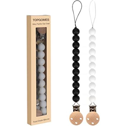 Silicone Pacifier Clip Holder for Baby, Fits Most Pacifier Styles, BPA-Free (2 Pack (White+Black))