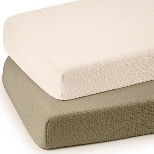 lulumoon Mini Crib Sheets Muslin: Soft Cotton Fitted Mini Crib Mattress Sheets for Boys and Girls 2Pack