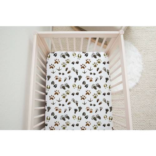Animal Tracks Crib Sheet, Woodland Nursery Decor, Rustic Boy Nursery, Woodland Crib Bedding, Forest Crib Sheet, Forest Nursery Decor - Fof