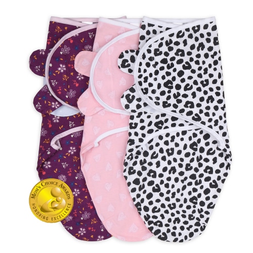 The Peanutshell Newborn Swaddles for Baby Girls, 3 Pack Set, Purple Ditsy