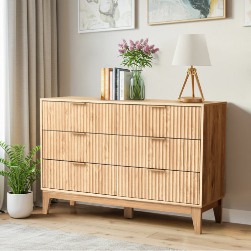 George Oliver 6 - Drawer 47.2" W Double Dresser, Fluted Design Wood Wide Chest & Reviews | Wayfair