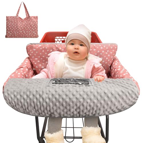 Pozico Minky Dot Shopping Cart Cover for Baby - Soft and Cozy High Chair Cover, Portable and Machine Washable-Pink Polka Dot Print