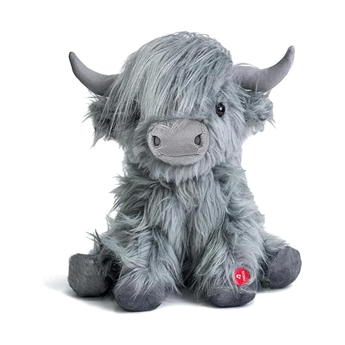 Tonpect Highland Cow Stuffed Animal with Mooing Sound, 10 inch, Cuddly Farm Toy for Boys Girls Gift Decoration