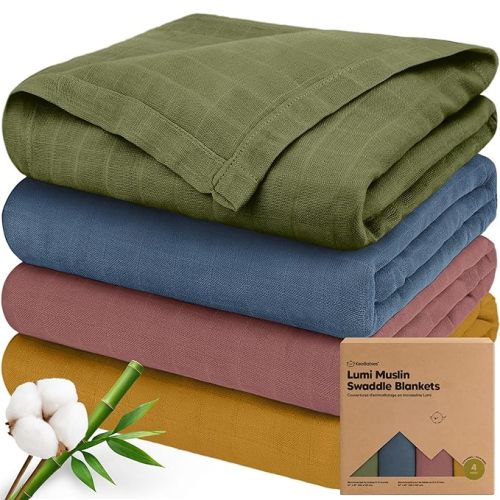4-Pack Muslin Swaddle Blankets for Boys, Girls - Organic Baby Swaddles for Newborns, Soft & Breathable Receiving Baby Blankets for Girl, Boy, Neutral, Newborn Essentials Gift (Corals)
