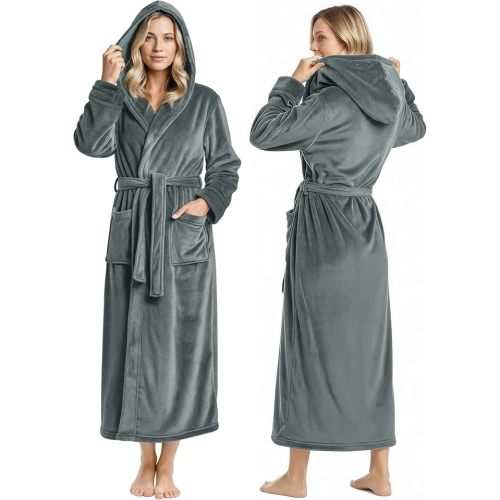 NY Threads Women's Fleece Hooded Bathrobe Plush Long Spa Robe, Medium