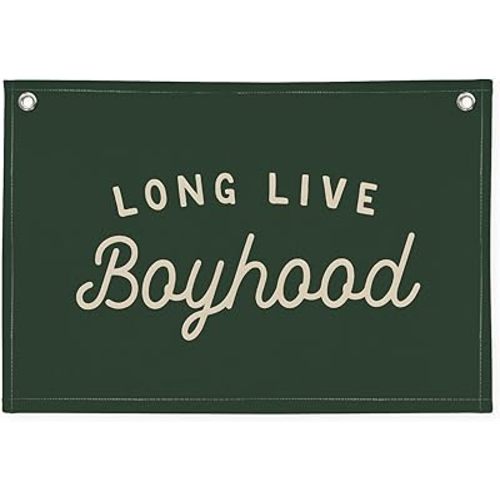 Olive Green Long Live Boyhood Banner Boy Room Decor,Banner Flag Nursery Playroom Wall Decor for Bedroom Living Room Dorm Toddler Decorations Teen Boy Room Decor Kid Banner Wall Hanging Flag Linen 30x20
