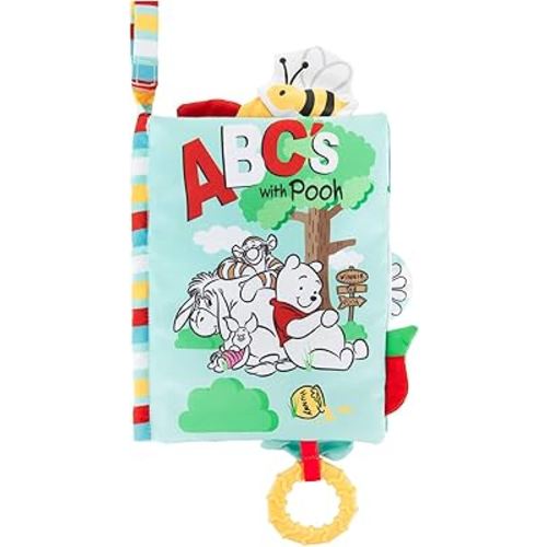 KIDS PREFERRED Disney Baby Winnie The Pooh Deluxe Soft Book Abc's with Pooh On-The-Go Sensory Books for Babies with Crinkle Pages and BPA Free Teether