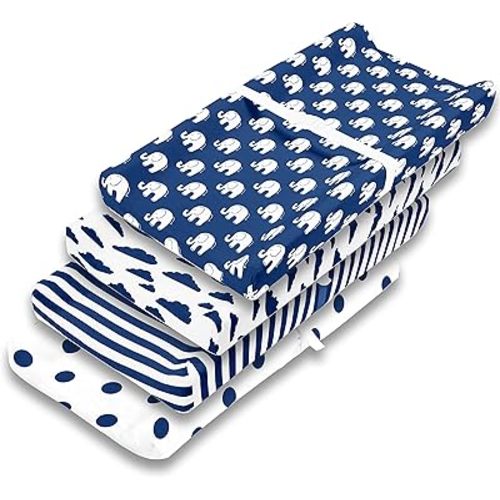 Changing Pad Cover – Premium Baby Changing Pad Covers 4 Pack – Boy or Girl Changing Pad Cover – Pure Jersey Machine Washable Navy and White Changing Table Cover – Diaper Changing Pad Cover Sheets