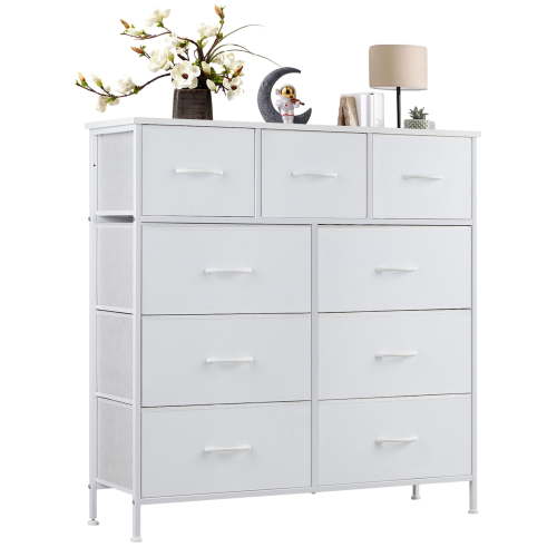 CONCETTA 9-Drawer Fabric Dresser, TV Cabinet Sideboard, Storage Organizer Cabinet for Living Room, Bedroom, Office, White