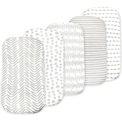 Baby Bassinet Sheet Set for Boy and Girl, 5 Pack Set, Organic Cotton Universal Fitted for Oval, Hourglass & Rectangle Bassinet Mattress, Fitted Sheets Size 32 x 16 x 4 Inches, Cool Grey - Standard Bassinet (5 Pack)