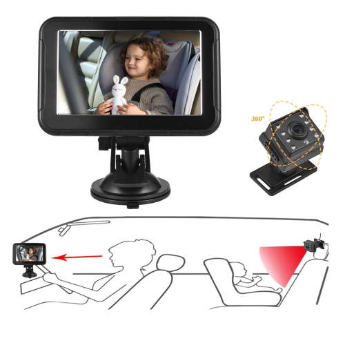 1080P Baby Car Camera Rear-Facing Baby Monitor Support Night Vision 150° Wide Angle 5-inch Backseat Camera 360° Rotation