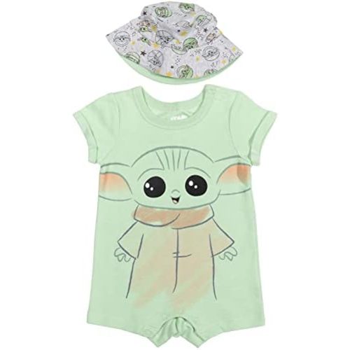 STAR WARS The Mandalorian Grogu Yoda R2-D2 Chewbacca C-3PO Baby Romper and Bucket Sun Hat Newborn to Infant