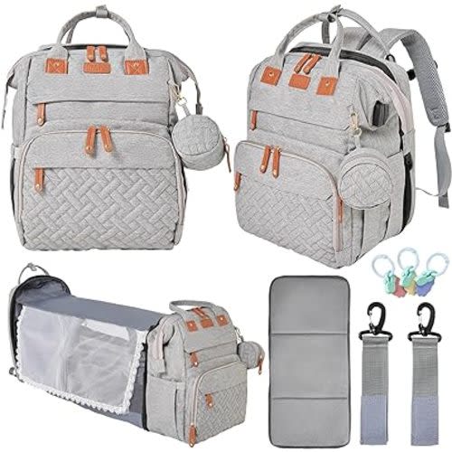 Orian Diaper Bag Backpack, Diaper Bag with Baby Changing Station, Large Travel Diaper Bag, Mosquito Net, USB Charging Port, Waterproof Unisex Baby Bag - 3 bonus gifts