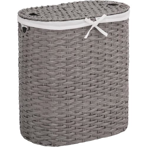 Seville Classics Premium Handwoven Portable Laundry Bin Basket with Carrying Handles, Household Storage for Clothes, Linens, Sheets, Gray, Oval Hamper