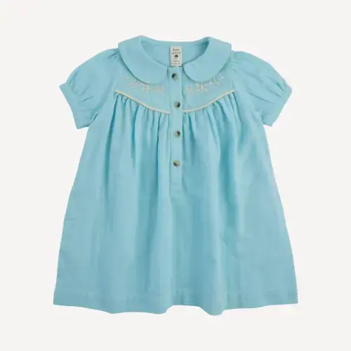 short sleeve embroidered cowgirl dress | pale blue | organic cotton gauze 6-12 M