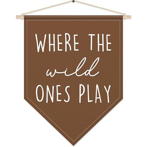 SHIEL-EVEN Playroom Wall Decor, Where the Wild Ones Play Pennant Flag Banner, Kids Posters Hanger Frame for Toddler Children Boys, Modern Canvas Wall Art for Home Bedroom