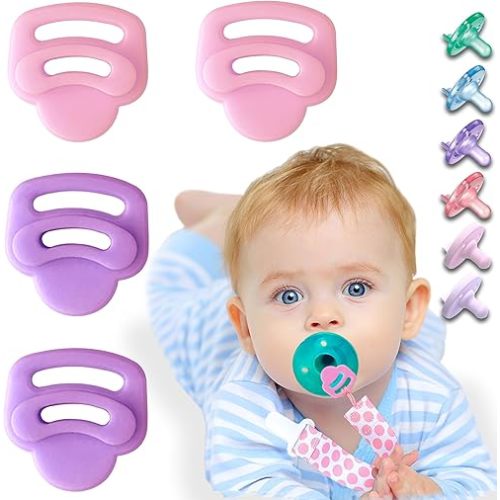 4 Pack Silicone Pacifier Clip Adapter Ring for Philips Avent Soothie, Food-Grade Silicone Binky Clips Holder Adapter Rings Competible with Soothie, BPA-Free Soft Flexible Safe Durable, Pink Purple
