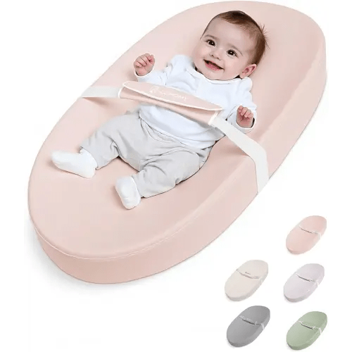 COMOMY Baby Changing Pad with Wipeable & Waterproof PU Cover, Contoured Diaper Changing Pad for Dresser with Non-Slip Safety Belt, Portable and Lightweight, Large Cushioned Foam, Pink