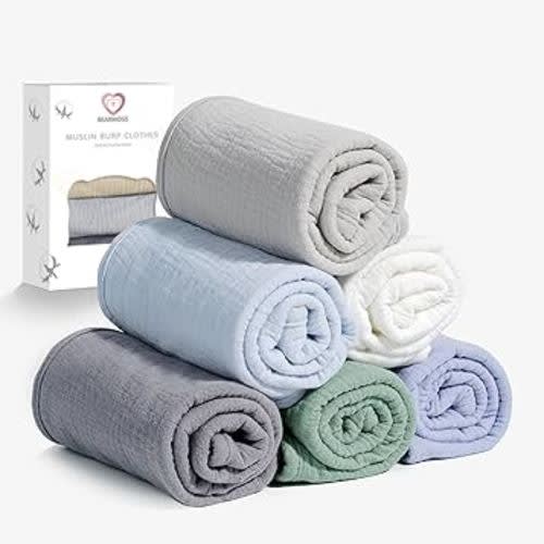 100% Cotton Muslin Burp Cloths Sets 6 Pack 20x10inch Large Burping Clothes Extra Soft Absorbent for Newborn Unisex Baby Girls and Boys (Summer)