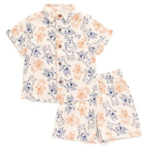 Bluey Bingo Infant Baby Boys Cotton Gauze Matching Family Button Down Shirt and Shorts Outfit Set Boy's Shorts Set 12 Months