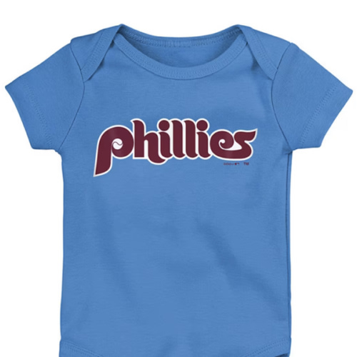 Phillies Philadelphia Phillies LIGHT BLUE Baby Road Wordmark One Piece - 133403126