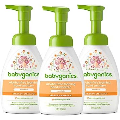 Babyganics Foaming Pump Hand Sanitizer, Alcohol Free, Mandarin, Kills 99.9% of Common Bacteria, Moisturizing, 8.45 Fl Oz (Pack of 3)