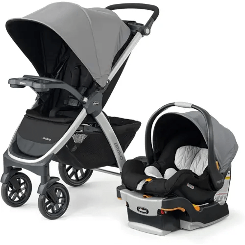 Chicco Bravo 3-in-1 Trio Travel System, Quick-Fold Stroller with KeyFit 30 Infant Car Seat and base | Camden/Black
