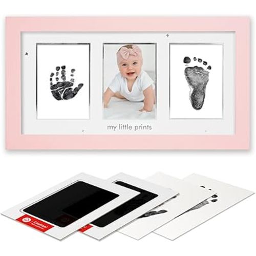 Baby Hand and Footprint Kit, Newborn Keepsake Frame, Inkless No Mess Clean-Touch Ink Pad for Baby Handprint and Footprint, Perfect Shower Gift for Boys and Girls, Baby Registry, Pink