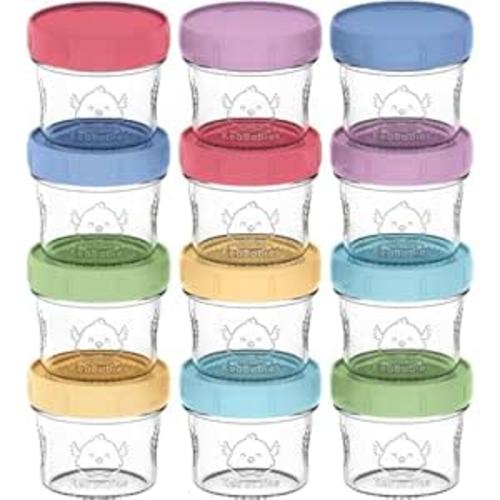 KeaBabies 12pk 4oz Glass Baby Food Containers - Leak-Proof, Microwavable Small Baby Glass Jars with Lids, Baby Food Storage Containers, Baby Snack Containers, BPA-Free Baby Food Jars (Nord) - 12-pk 4 Ounce