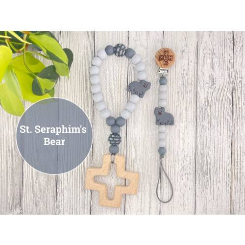 My First Prayer Rope & Orthodox Cross Paci-Clip in the St. Seraphim's Bear design! The BEST Orthodox gift at Pascha, Christmas or Baptisms!