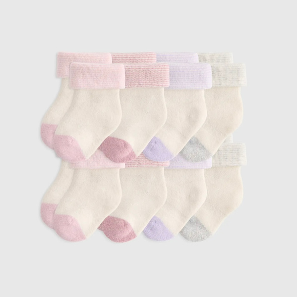 Organic Cotton Fold Over Socks 8-Pack - Baby in Pink/Blue Multi