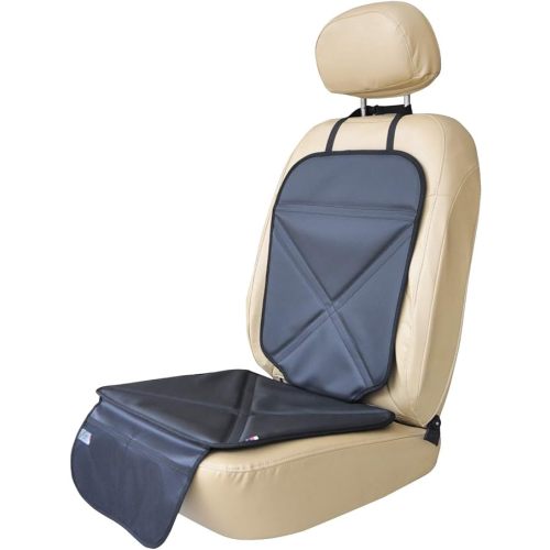 Viaviat Car Seat Protector Leather Waterproof Child Safety Seat Protector Cover with Thick Pad and 2 Large Pockets Durable Kick Mat for All Auto Seat (Black)