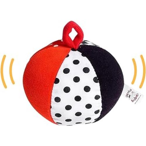 Genius Baby Toys Soft Plush Ball for Baby in High Contrast Colors Black, White, Red - Jingle Bell Chime Sound - 4" Diameter is Perfect Size for Small Hands