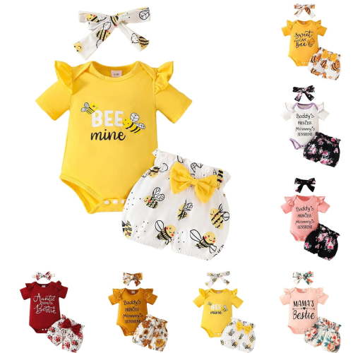 eczipvz 6-9 Month Girl Clothes Romper Shorts Set Floral Summer Outfits 3 Months Cute Baby Clothes Yellow,6-9 Months