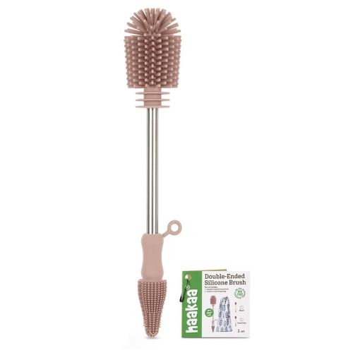 haakaa Cleaning Brush Silicone Bottle Brush Double-Ended Soft Silicone Bristles for Breast Pumps, Breast Milk Collectors, Baby Bottles, Teats, Breastmilk Storage Bags, Detachable - Pink -1pk
