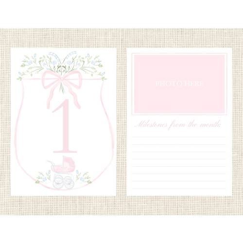 Watercolor Baby Milestone Cards Two Sided / Floral Crest / Gift / Baby Shower / Classic