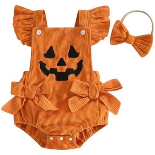 YINGISFITM My First Halloween Baby Girl Outfit Newborn Pumpkin Bubble Romper Infant Jumpsuit Overalls Cute Pumpkin Clothes