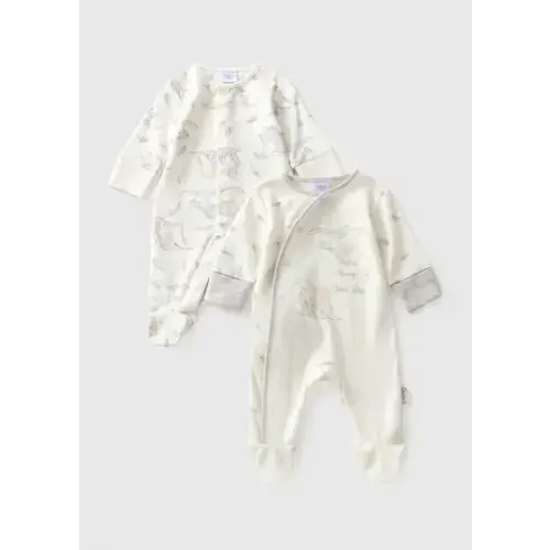 Disney 2 Pack Baby Cream Dumbo Sleepsuits (Newborn-12mths) - Matalan