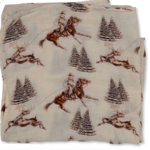 Vintage Beige Cowboy Christmas Bamboo Muslin Swaddle – Cowkid Clothing Company