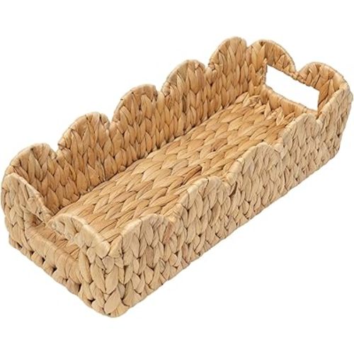 Coeusy Toilet Tank Basket for Bathroom,Scalloped Edge Wicker Basket for Toilet Paper Storage,Small Baskets for Countertop,Shelves,Living Room,Bedroom,Both Organizer&Decor,Natural Water Hyacinth