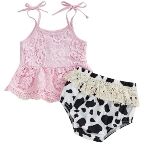 Lefyira Toddler Cowgirl Outfit Baby Girl Bloomer Set Smocked Ruffle Tank Top Tassel Shorts Set Infant Cowgirl Clothes Summer