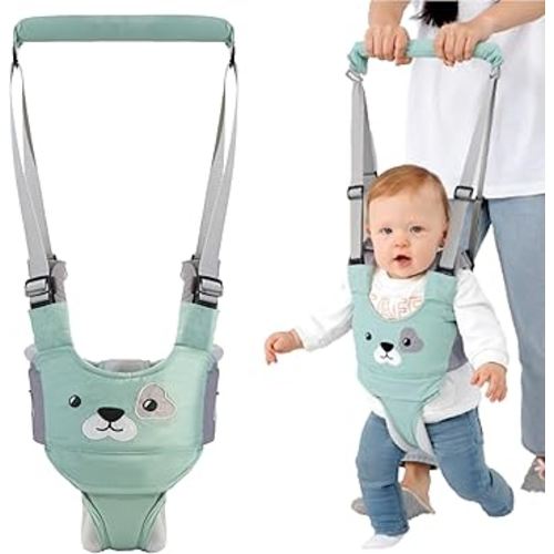 Baby Walking Harness, Handheld Kids Walker Helper, New Upgrade Breathable and Adjustable Toddler Infant Walker Harness Assistant Belt with Instructions for 7-24 Month (Seasonal Green Puppy)