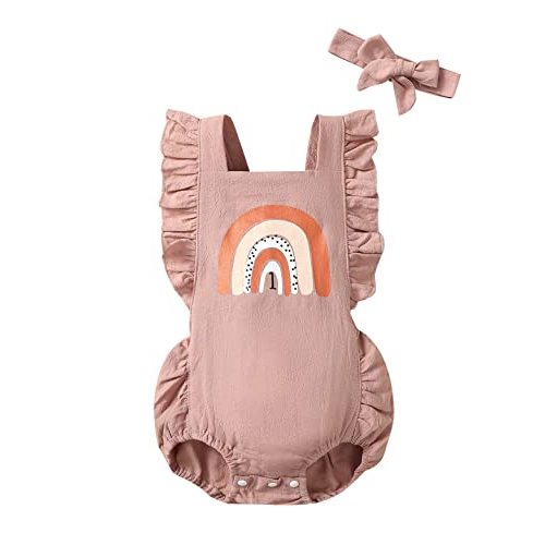 Shalofer Baby Girl First Birthday Outfit 1st Birthday Bodysuit with Headband
