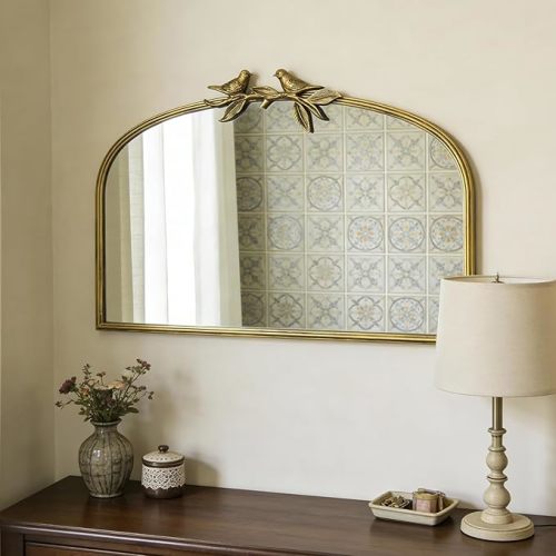 Antique Baroque Vintage Vanity Mirror 20x30Inch, Gold with Ornate Antique Frame, Arched Vintage Wall Mirror for Living Room, Fireplace, Entryway