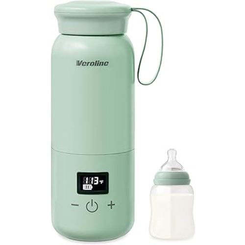 Veroline Portable Bottle Warmer for Travel, 10 Oz Baby Botle Warmer with Adjustable Temperature & Keep Warm for Formula, Breastmilk, Cordless Milk Warmer, Rechargeable Water Warmer for Outdoor, Green