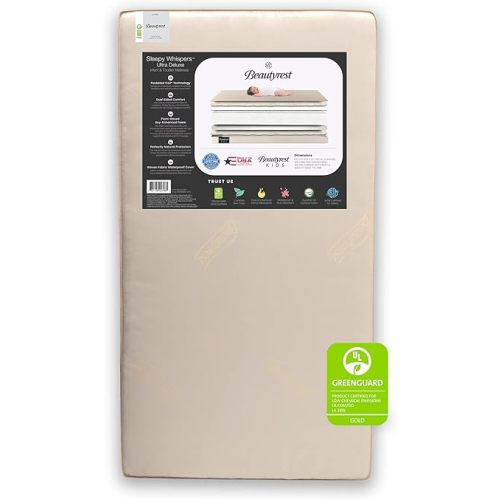 Beautyrest Beginnings Sleepy Whispers Ultra Deluxe 2-in-1 Innerspring Crib and Toddler Mattress | Waterproof | GREENGUARD Gold Certified (Natural/Non-Toxic)