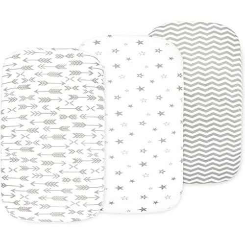 3-Pack Organic Fitted Bassinet Sheets, Compatible with Halo, Snoo, Graco, Dream On Me, Delta, and Other Standard Size Bassinets - Fits Oval, Hourglass, & Rectangle Shapes (Size 32 x 16 x 4 Inches)