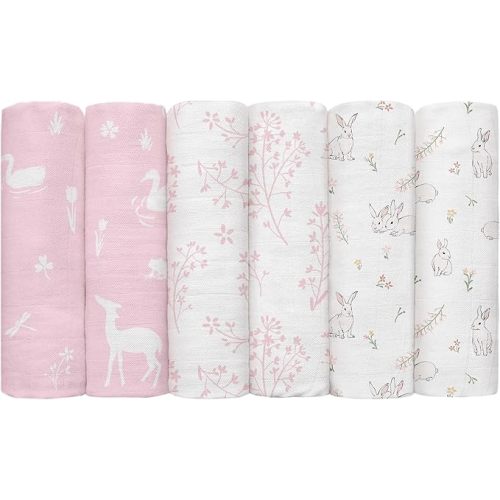 GLLQUEN BABY Receiving Blanket Boy Cotton Muslin Swaddle Blankets Girl Newborn Squares Breathable & Soft Thin Baby Blankets Cloths Double Absorbent Infant Swaddling Wrap - 6 Pack (Looking for Spring)